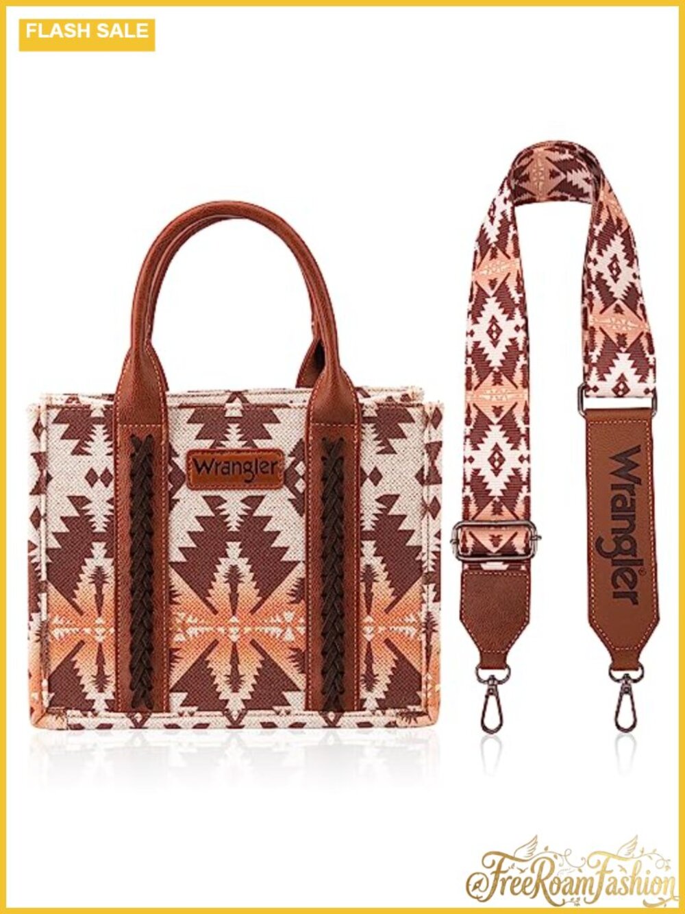 Western Aztec Tote Bag Cotton Canvas Satchel Detachable Guitar Strap